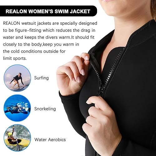 Miniatura 8 de REALON Traje de neopreno para mujeres y hombres, camisa de neopreno de manga larga de 0.118 pulgadas (0.118 in), chaleco con cremallera frontal,