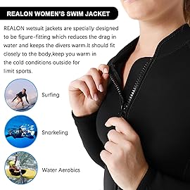 REALON Wetsuits Top Jacket Women Men 2mm Neoprene Long Sleeve Shirt 3mm Front Zipper Vest Wet Suit Keep Warm for Adult Youth Kids Diving Surf Swim Water Sports