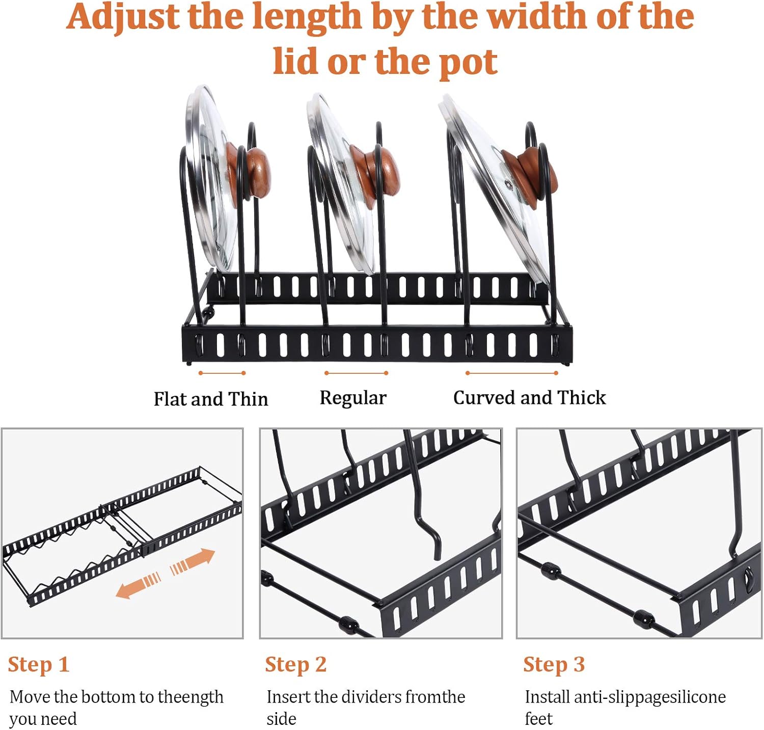 Pot Rack Pot and Pan Organizer for Cabinet, Expandable Pans Pots Lid Organizer Rack Holder, pot rack organizer with 10 Adjustable Dividers, Kitchen Cabinet Pantry Bakeware Pot Lid Holder.