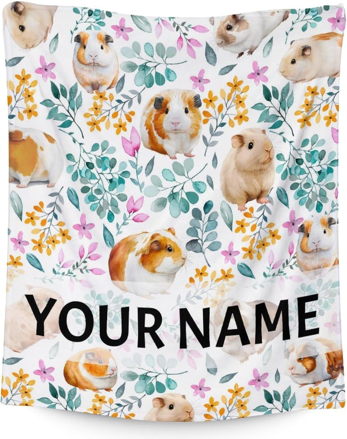 Personalized Guinea Pig Blanket Gifts with Name - 50x60 Inches Cute Throw for Girls & Boys - White Soft Fuzzy Blankets for Bed, Couch & Living Room