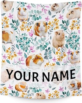 Personalized Guinea Pig Blanket Gifts with Name - 50x60 Inches Cute Throw for Girls & Boys - White Soft Fuzzy Blankets for Bed, Couch & Living Room