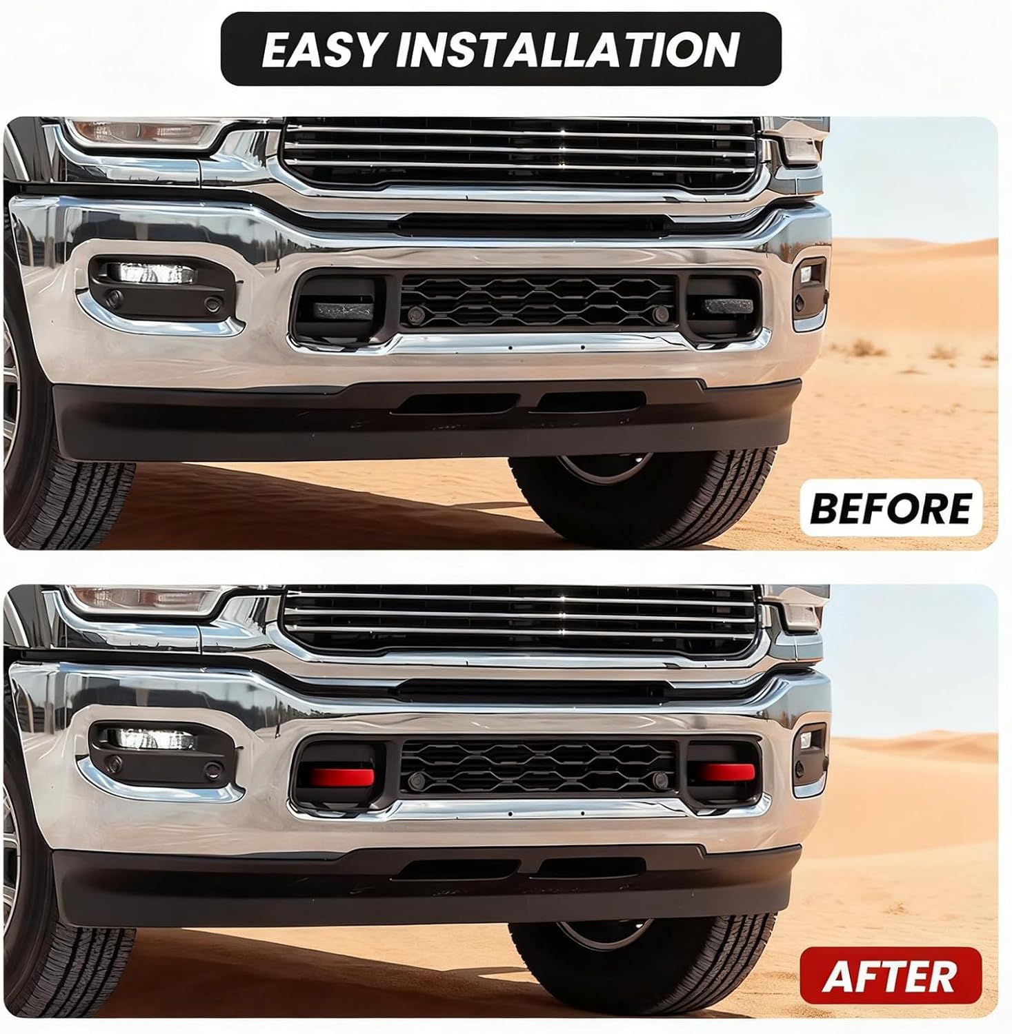 2pcs Front Tow Hook Covers for RAM 2500 3500 Bumper Personalized Hitch Cover Accessory Compatible with 2019-2026 RAM 2500 3500 Heavy Duty Red Silicone Styling Upgrade