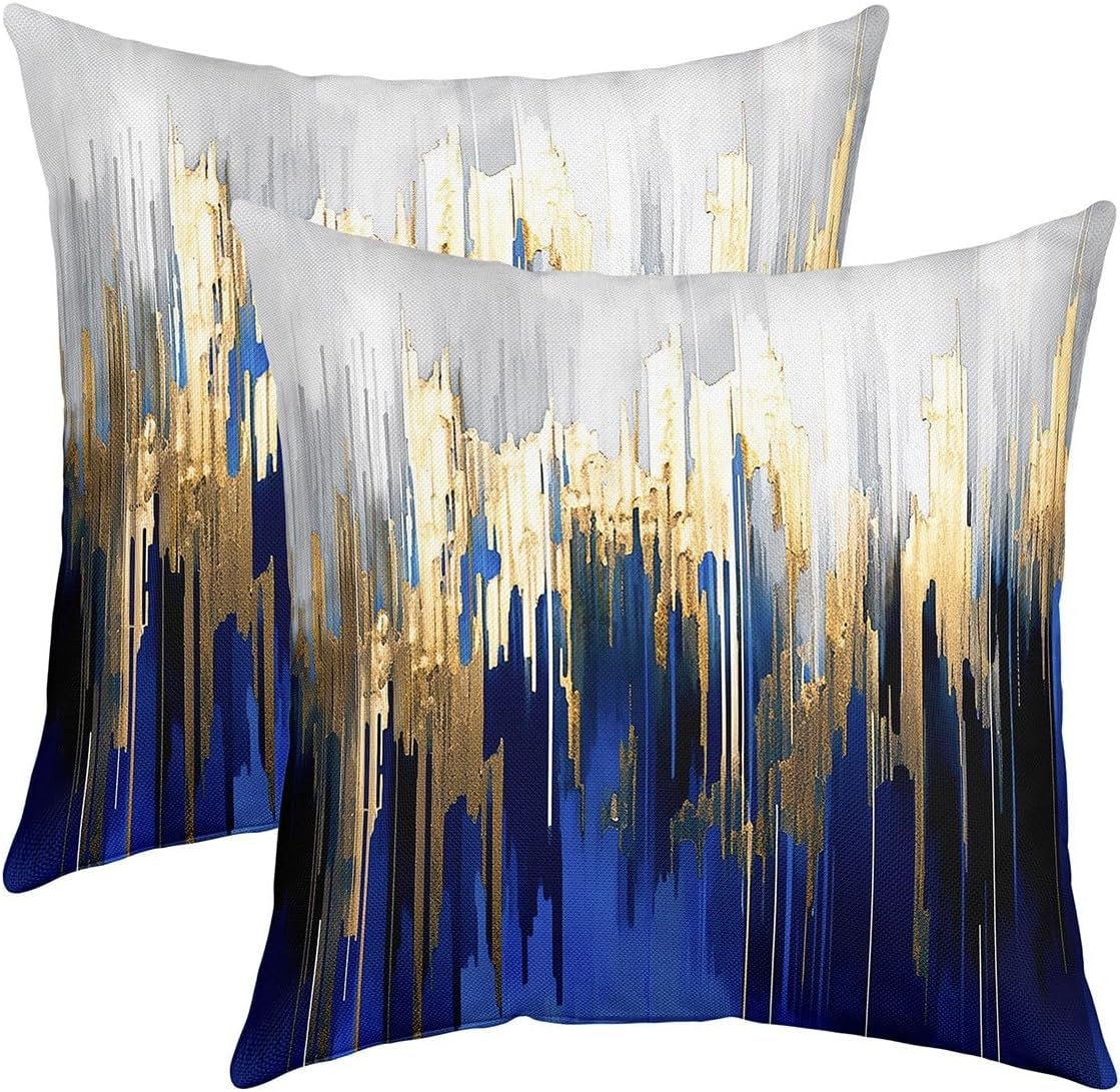 Erosebridal Set of 2 Abstract Art Cushion Cases Navy Gold Grey Pillow Covers, Stripe Throw Pillow Covers 22x22 Inch Golden Metallic Sequins Dark Blue Tie Dye Modern Cushion Cases