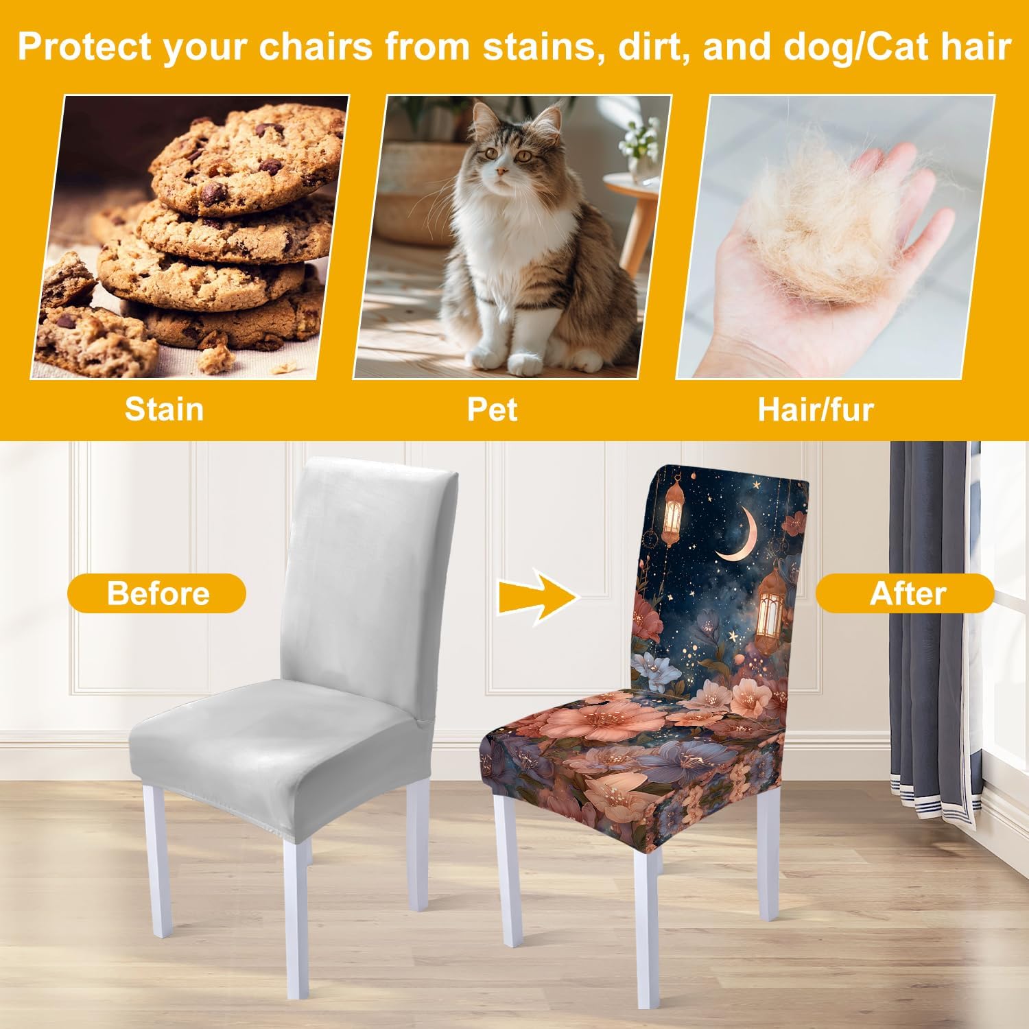 Easter Festive Decorations Chair Covers St. Patrick's Day Chair Back Cover Stretch Ramadan Seat Cover for Dining Room,Party,Banquet,Hotel,Ceremony (4, Ramadan-3)