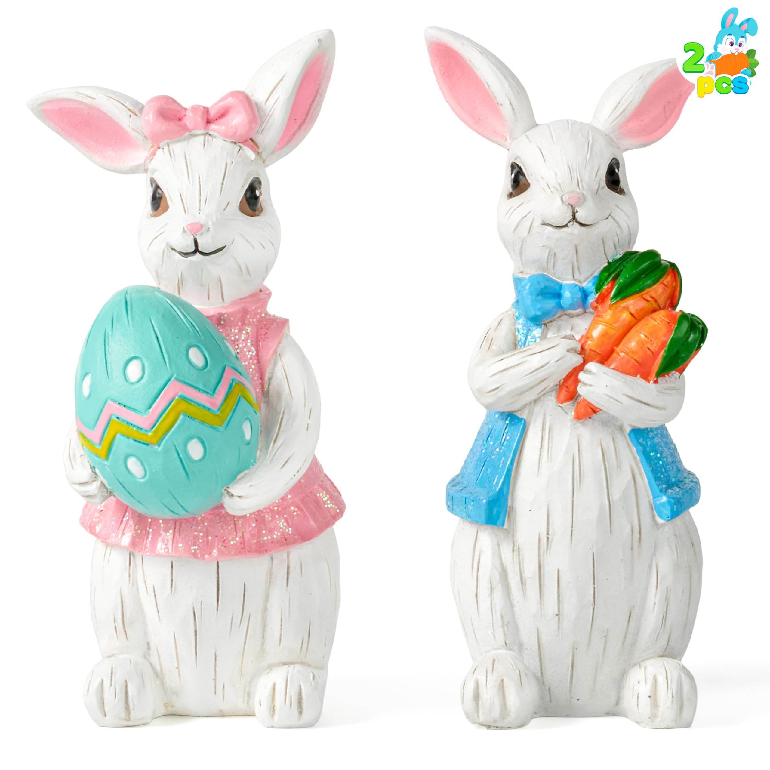 JOYIN Osterhasen-Dekoration, Osterdekoration für den Innenbereich, Frühlingsdekoration für Zuhause, Kaninchen, Eierfigur für Zuhause und Büro, 2 Stück