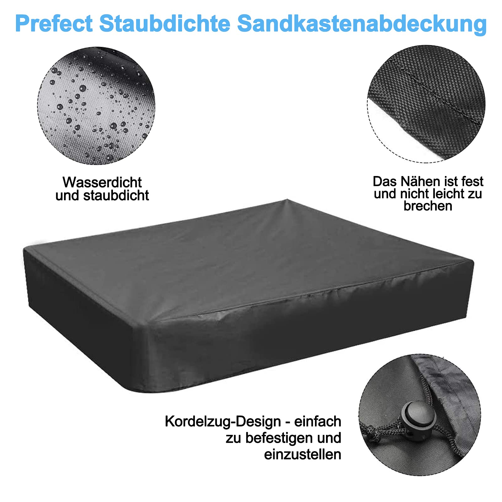 Housse De Protection Bac à Sable PERFETSELL 125x125cm - Oxford 210D Imperméable - Avec Cordon - Noir