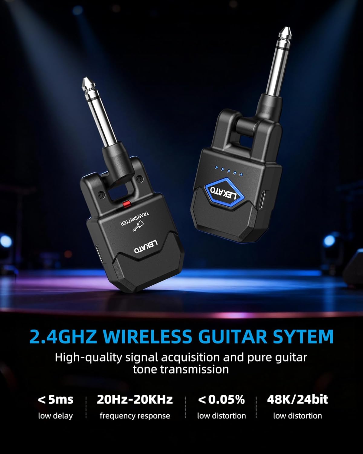LEKATO 2.4GHz Wireless Guitar System Wireless Transmitter Receiver with Charging Box 4 Audio Channels for Guitar Bass Electric Instruments
