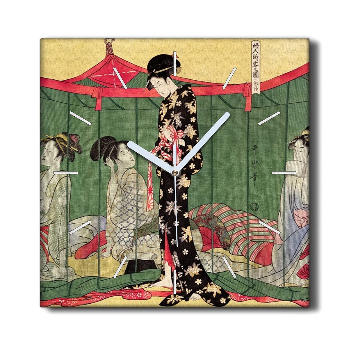 Horloge sur Toile 30x30cm Toile Décoration Horloge Murale sans tic-tac Salon Femme Traditionnelle