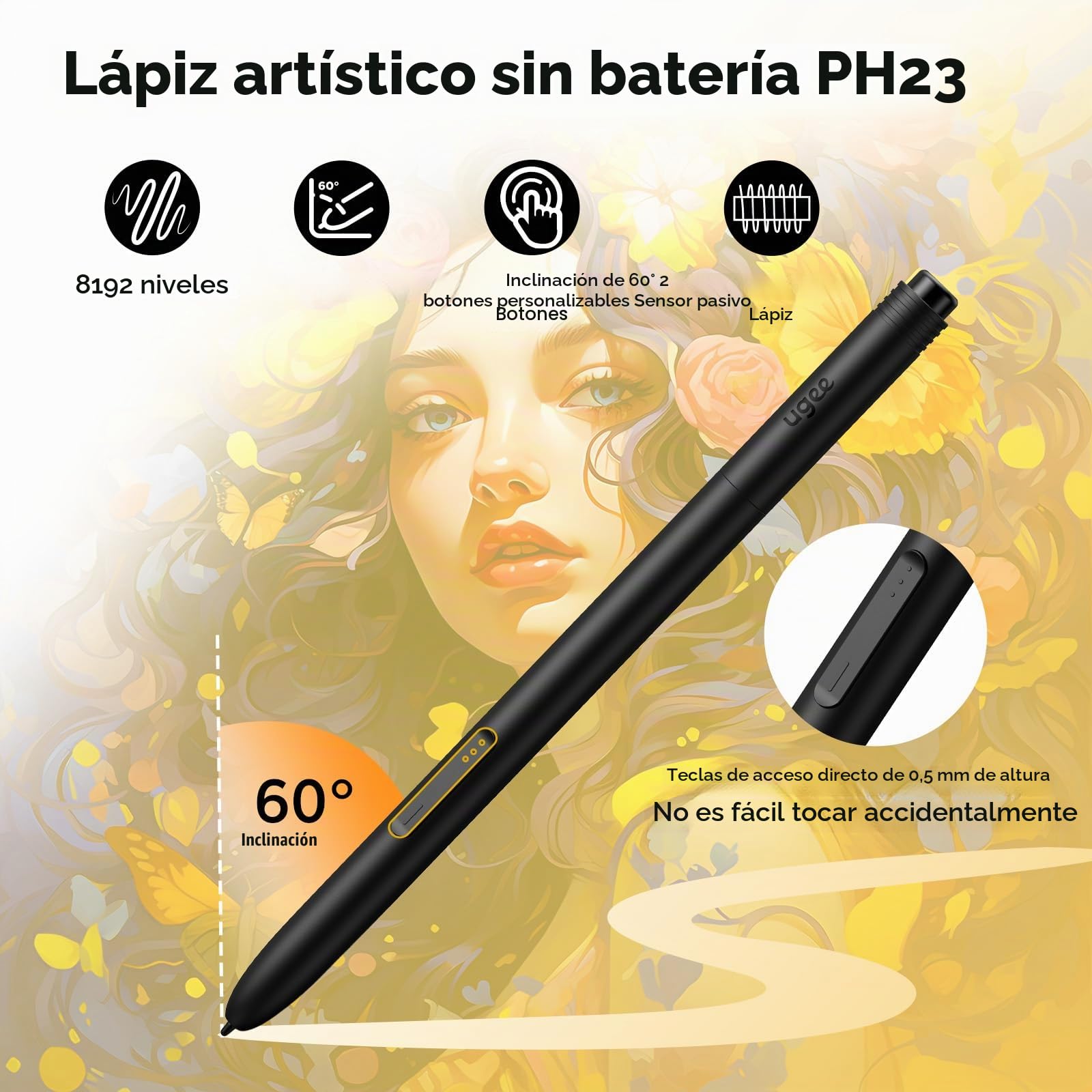 UGEE M908 Tableta gráfica de 10x6,25 Pulgadas con Rueda de Desplazamiento y 8 Teclas de Acceso Directo, lápiz pasivo con 8192 Niveles, Compatible con Windows/Mac/Android