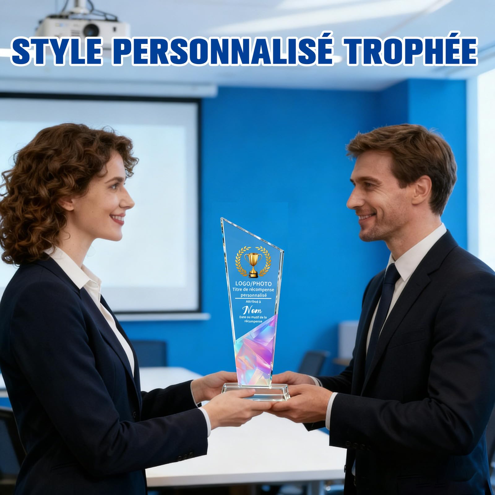 WBW Trophée Personnalisé en Cristal K9 avec Logo Photo et Texte Plaque Gravée Personnalisée 10–20 cm, Récompense en Cristal pour Employé du Mois Anniversaire Retraite Football