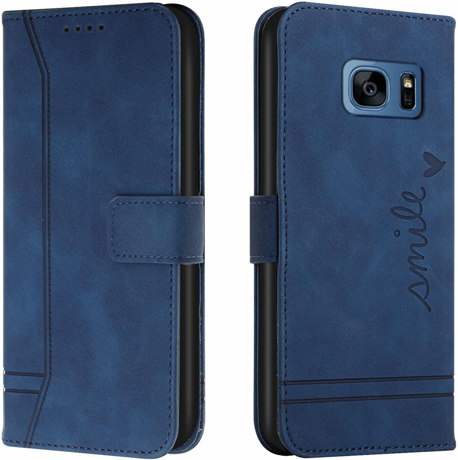 Everainy Kompatibel für Samsung Galaxy S7 Edge Hülle Silikon Leder Flip Case Cover Brieftasche