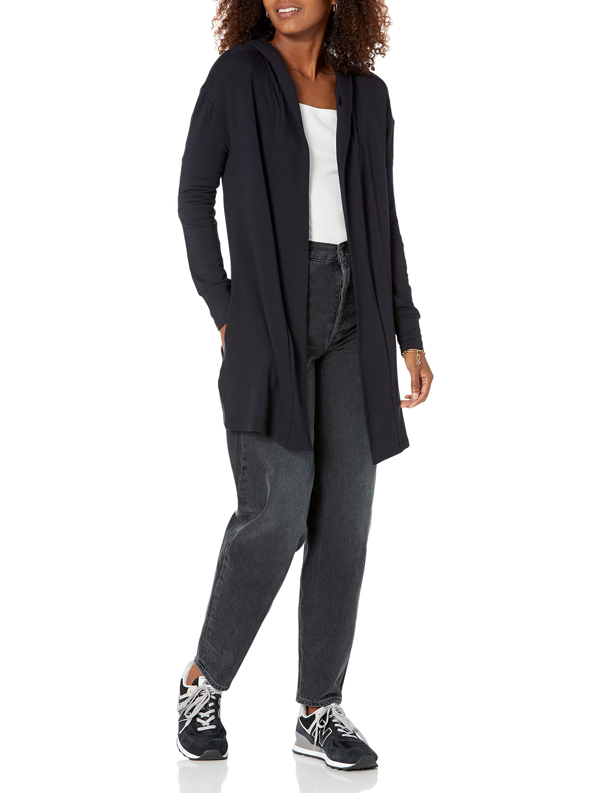 Photo 1 of Daily Ritual Women's Supersoft Terry Hooded Open Oversized Sweatshirt Sustainably Sourced Rayon Blend Navy X-Small