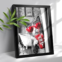 Behind The Wearing Red Sunglasses Cat For Bathroom Wall Decor Framed Cute Animal Wall Decor For Bathroom Washroom Restroom Decor Rustic Humor Wall Poster Black Framed 12x16 Inch