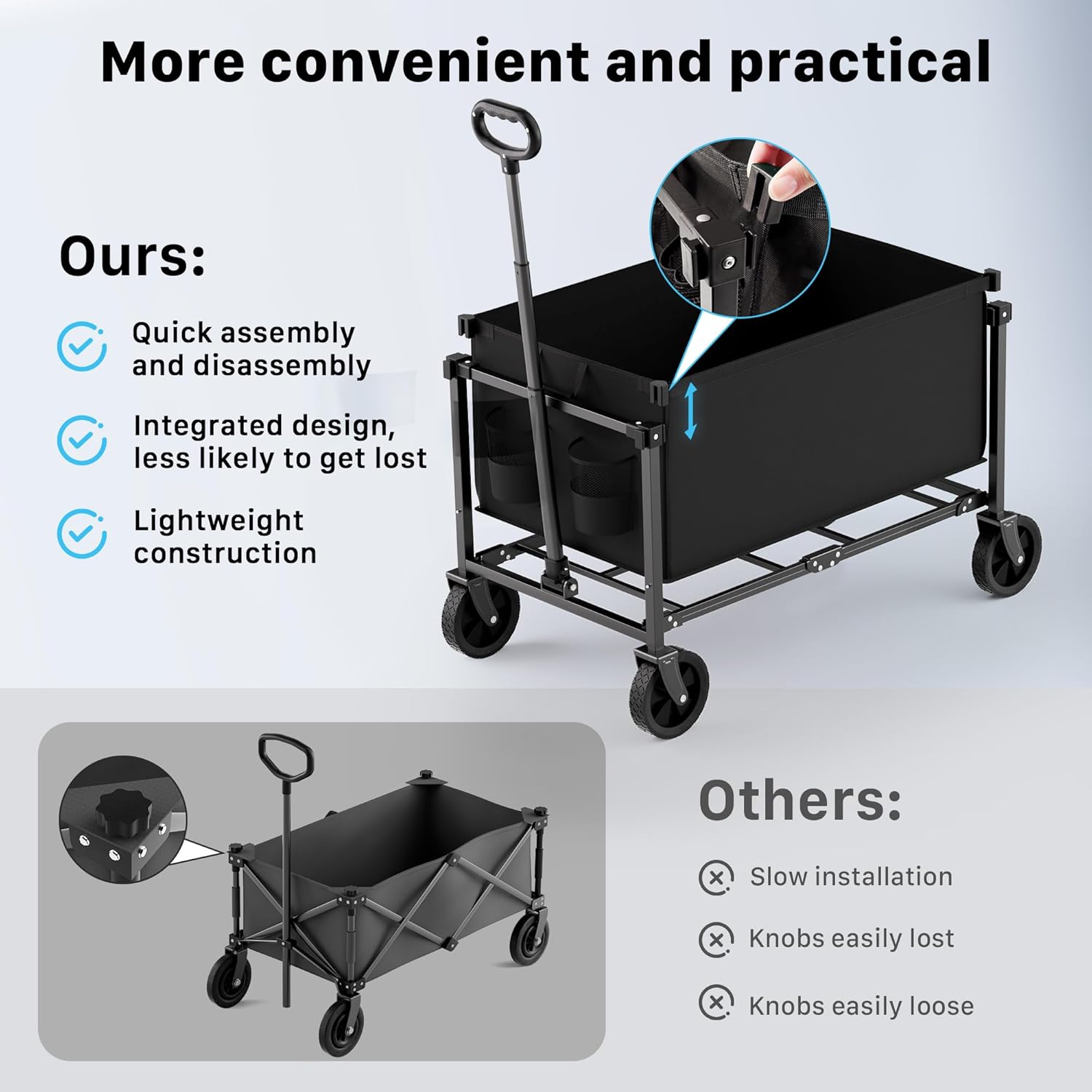Collapsible Wagon Cart with Wheels, Lightweight Foldable Utility Cart,