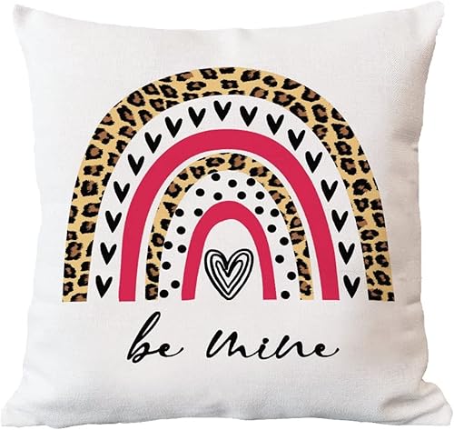 Miniatura 6 de Funda de cojín con texto en inglés Be Mine para el día de San Valentín, diseño de leopardo, a cuadros, arco iris, con contorno en forma de corazón,