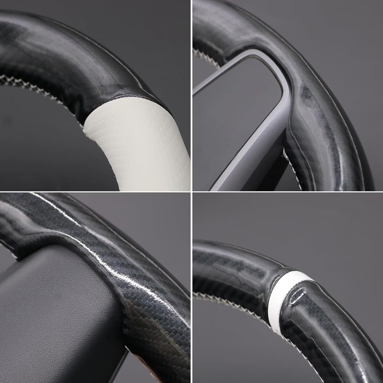 MEWANT Hand Stitched White Leather Tesla Model 3 Steering Wheel Cover for Tesla Model 3 2017-2023 / Model Y 2020-2023 for Tesla Model 3/Y Accessories