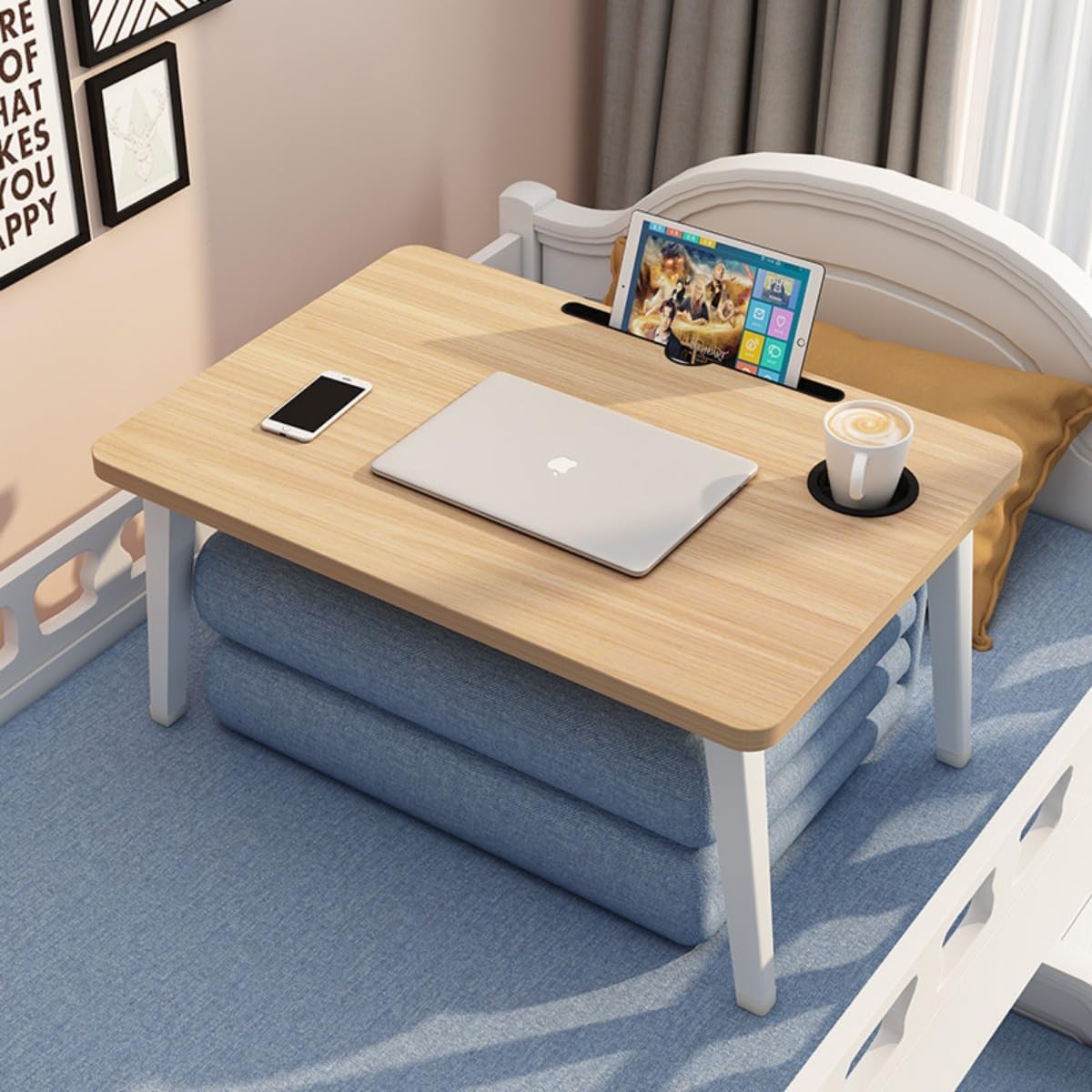 折りたたみテーブル 軽量 パソコンデスク ベッド ソファ用 多機能ローテーブル 70&times;48cm 大容量 室内外収納食事兼用 (長さ6