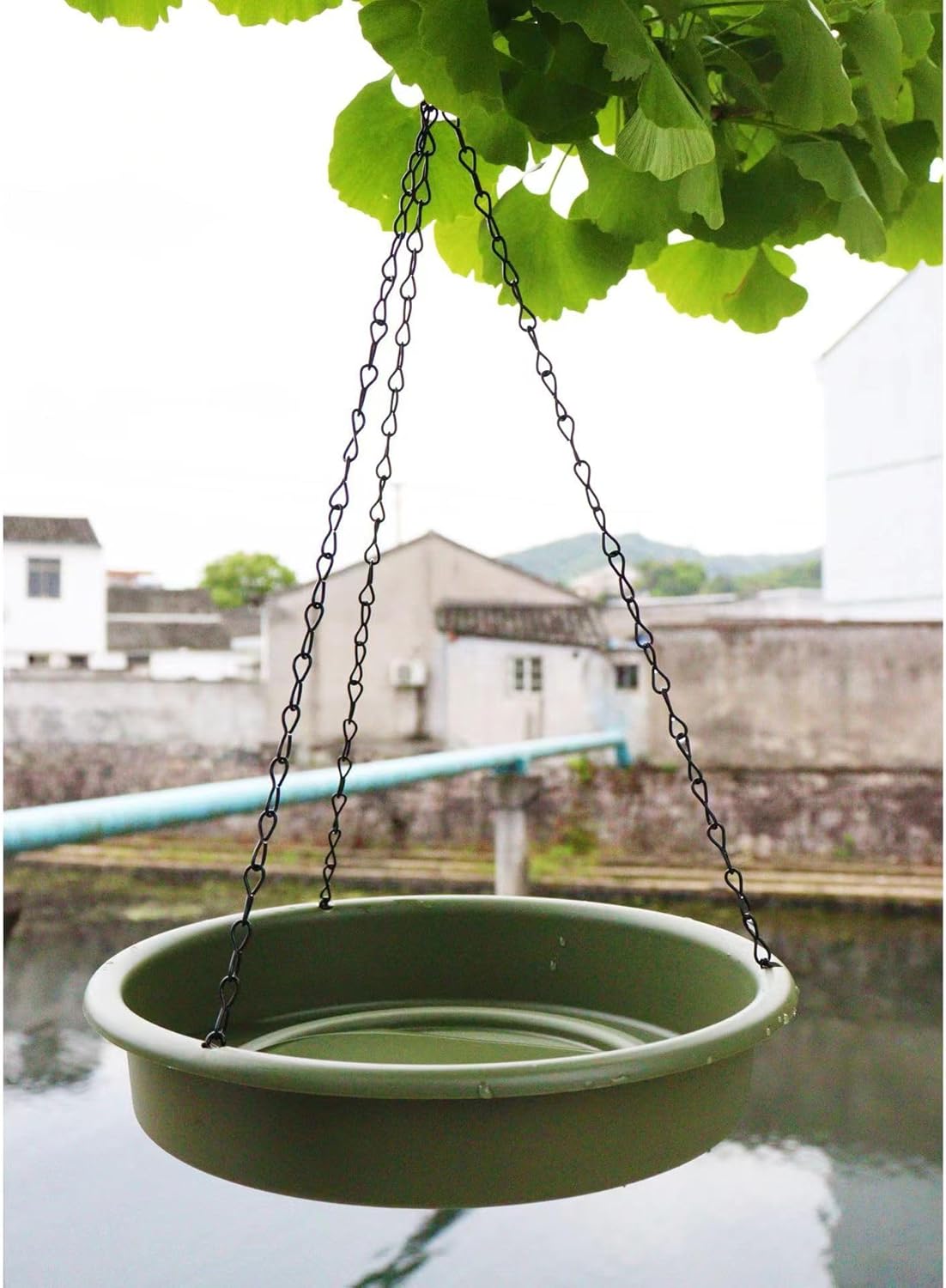 2 in 1 Hanging Bird Bath Feeder Food Tray Birds Feeds for Feeding Hummingbird, Bluebird, Cardinal, Squirrels, Doves, Seed Holder, Outside Outdoor Garden Decoration for Attracting Wild Birds, Green