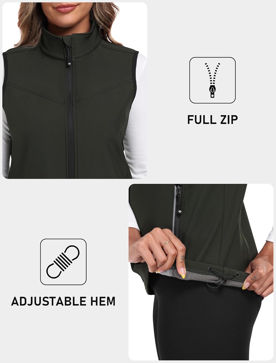 MoFiz Women's Fleece Lined Softshell Vest Windproof Lightweight Insulated Sleeveless Jacket Full Zip Running Vest - Image 4