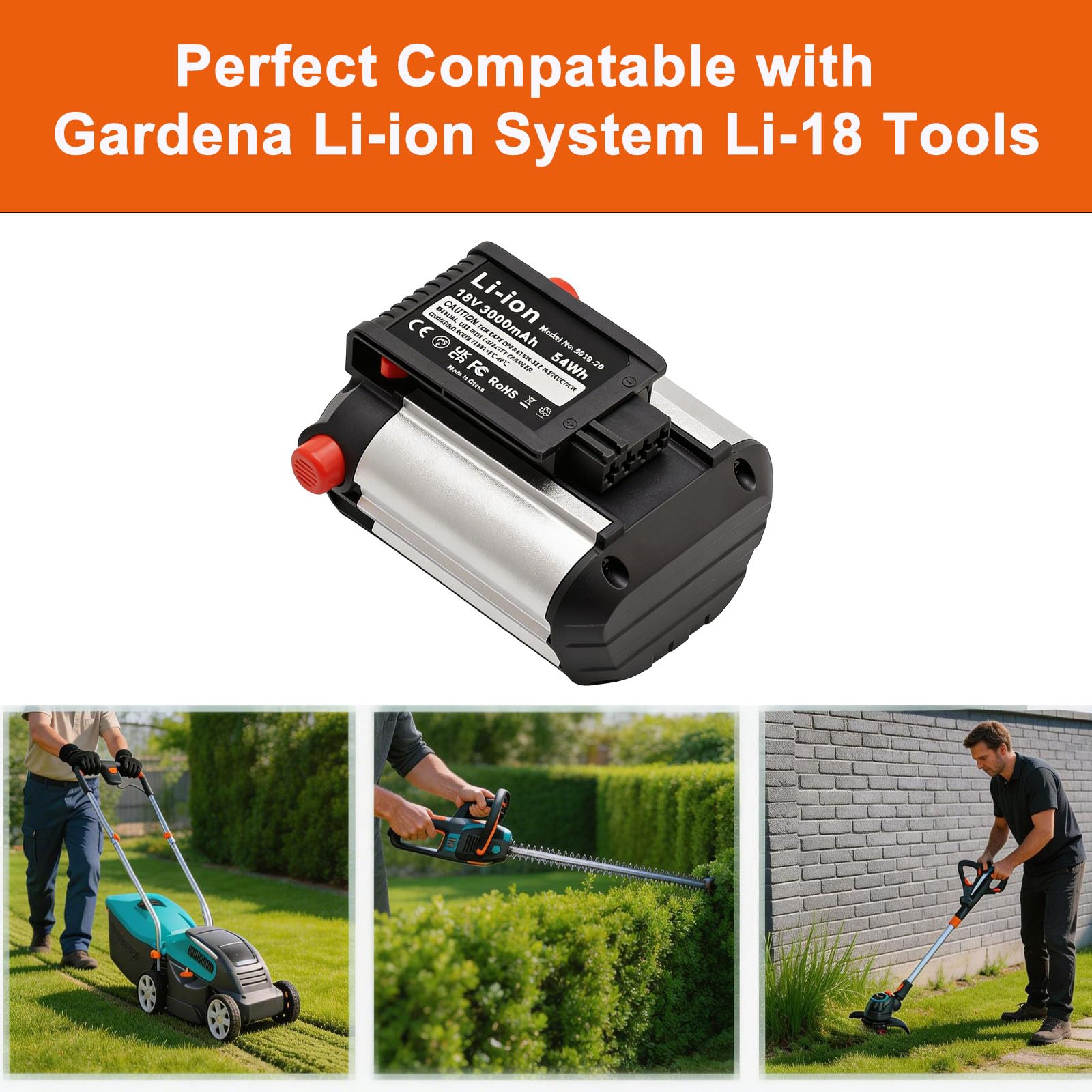 Batterie Li-ion 18V 3000mAh pour Gardena BLi-18 9840-20 9839-20, compatible avec Gardena Li-ION System Li-18, convient pour Gardena 18V Li-ION 8833-28, 8832-20