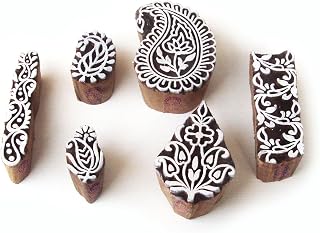 Elegant Paisley and Floral Designs Wooden Printing Stamps (Set of 6)