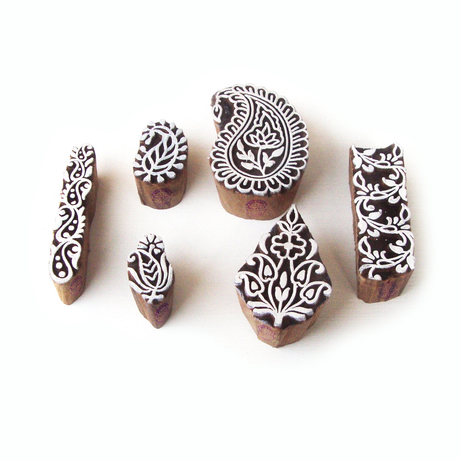 Elegant Paisley and Floral Designs Wooden Printing Stamps (Set of 6) โ image 1
