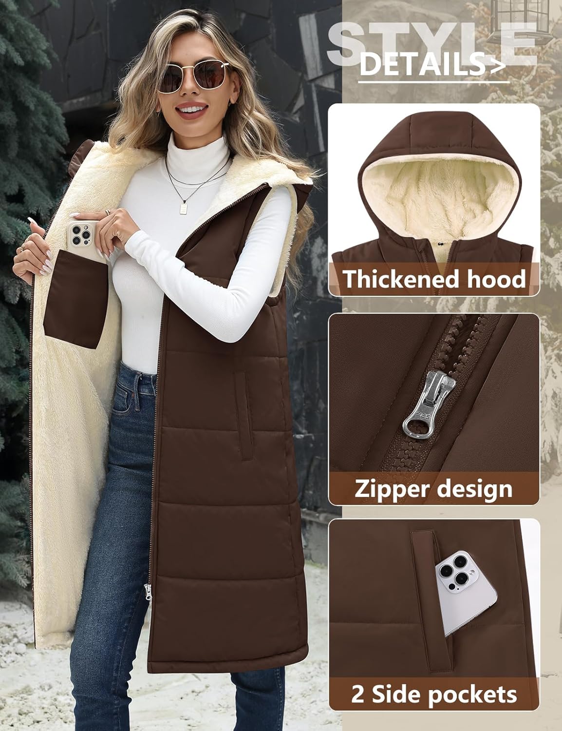 Womens Long Fleece Vest Sleeveless Zip Vest Sherpa Quilted Jacket Trendy Warm Fall Winter Coat Outerwear 2025 - Image 2
