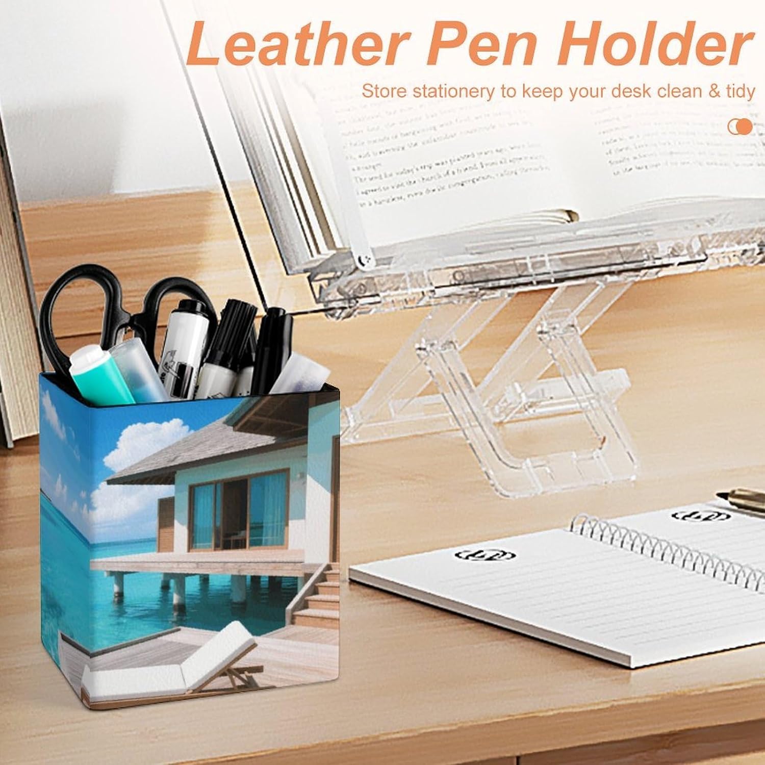 Wooden House Pen Holder Office Supplies for Desk Storage image 4