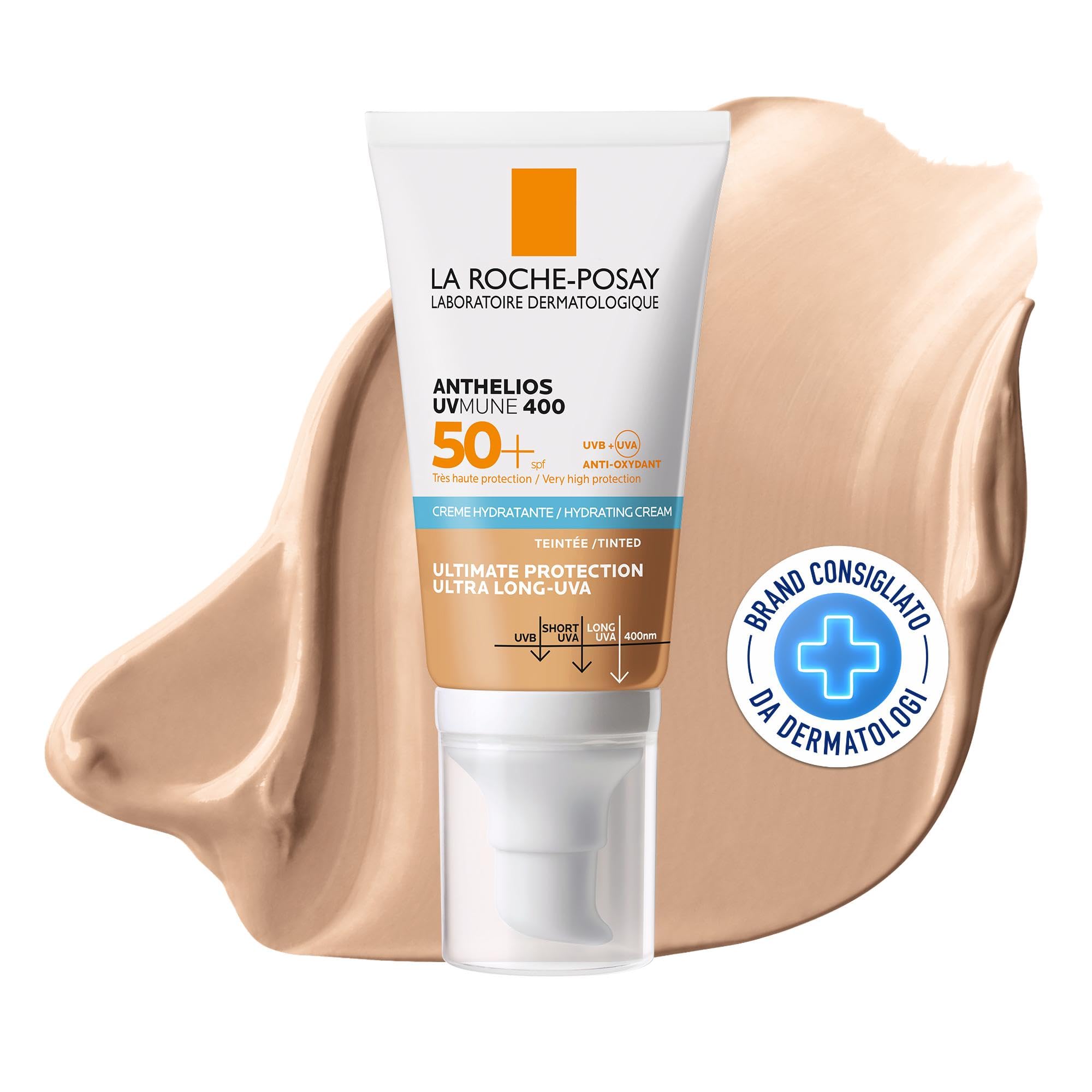 La Roche-Posay, Anthelios UVmune 400, Crema solare idratante, SPF50+, protezione UVA e UVB molto alta, adatta a pelli sensibili, resistente all'acqua, con profumo, 50 ml