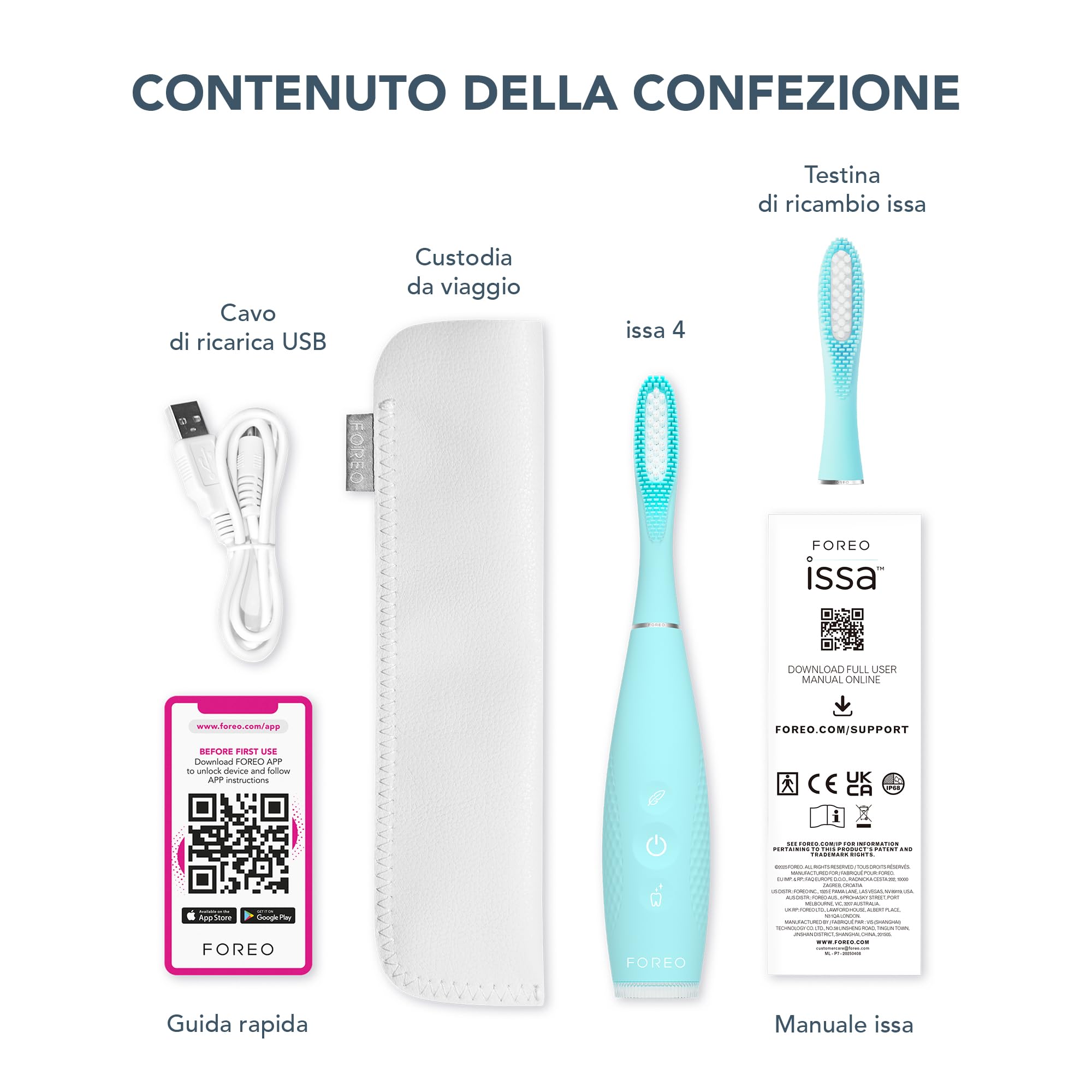 FOREO ISSA 4 Electric Toothbrush – 4-in-1 Rechargeable with Extra Brush Head, Soft Bristles, Long-Lasting Use, Gentle Cleaning - Artic Blue