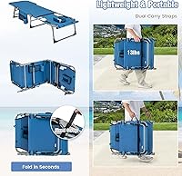 Vista 6 de GYMAX Silla bronceadora, silla de playa de 330 libras con orificio para el brazo facial y correa para el hombro de mano, silla plegable para tomar