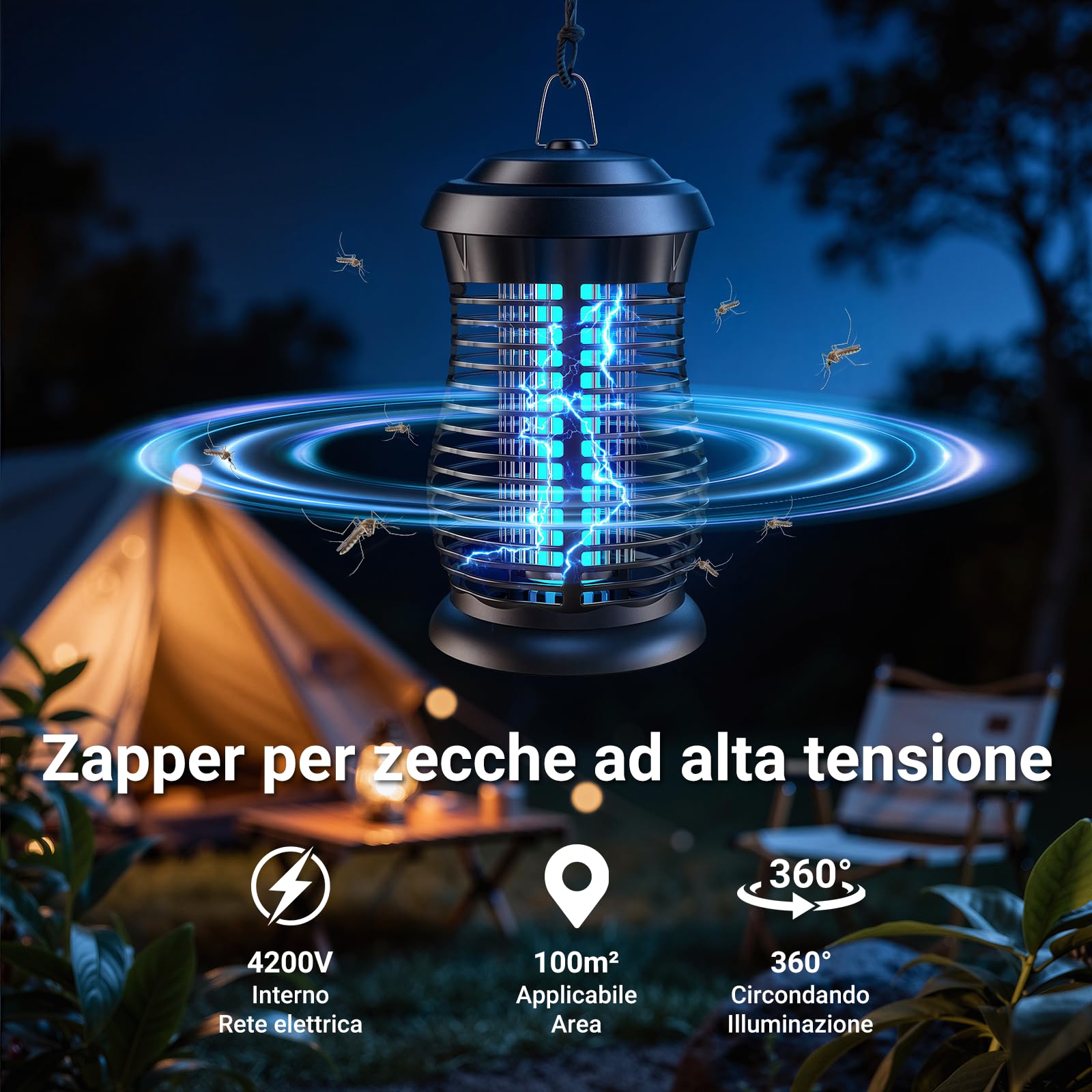 Lampada Antizanzare Elettrica, 4200V 20W UV Lampada Zanzare Elettrico, Impermeabile IPX6 360° Acchiappa Zanzare Elettrico, Uccidi Trappola Insetticida Zanzare per Interno Esterno con 1 Spazzole Pulite