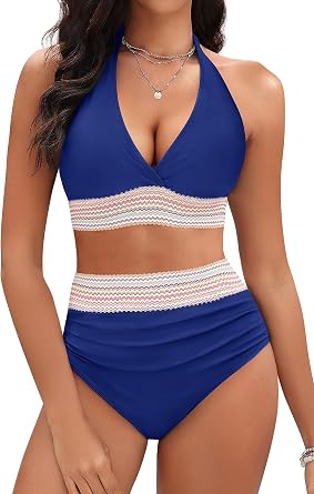 Women Tummy Control Two Piece Swimsuit - High Waisted Bikini Bathing Suit