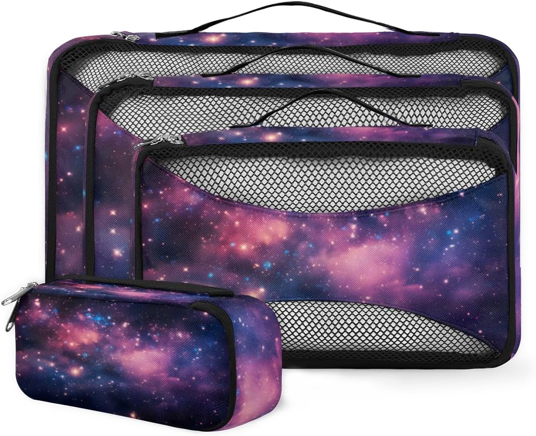 Galaxy Stars in Space Packing Cubes for Suitcases 4 Set Luggage Packing Organizers Clothes Carry on Suitcase Bags for Travel Accessories Travel Essentials