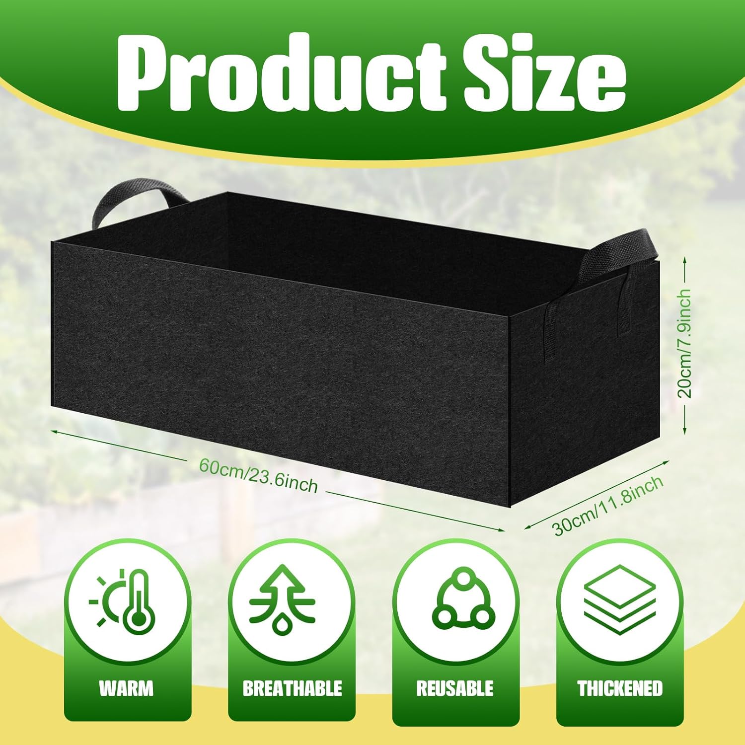 Honeydak 6 Pack 10 Gallon Fabric Grow Bag with Handle Garden Bed Large Fabric Plant Pot Planters Indoor Outdoor Square Flower Planter Containers for Vegetable(23.6 x 11.8 x 7.9'',Black)