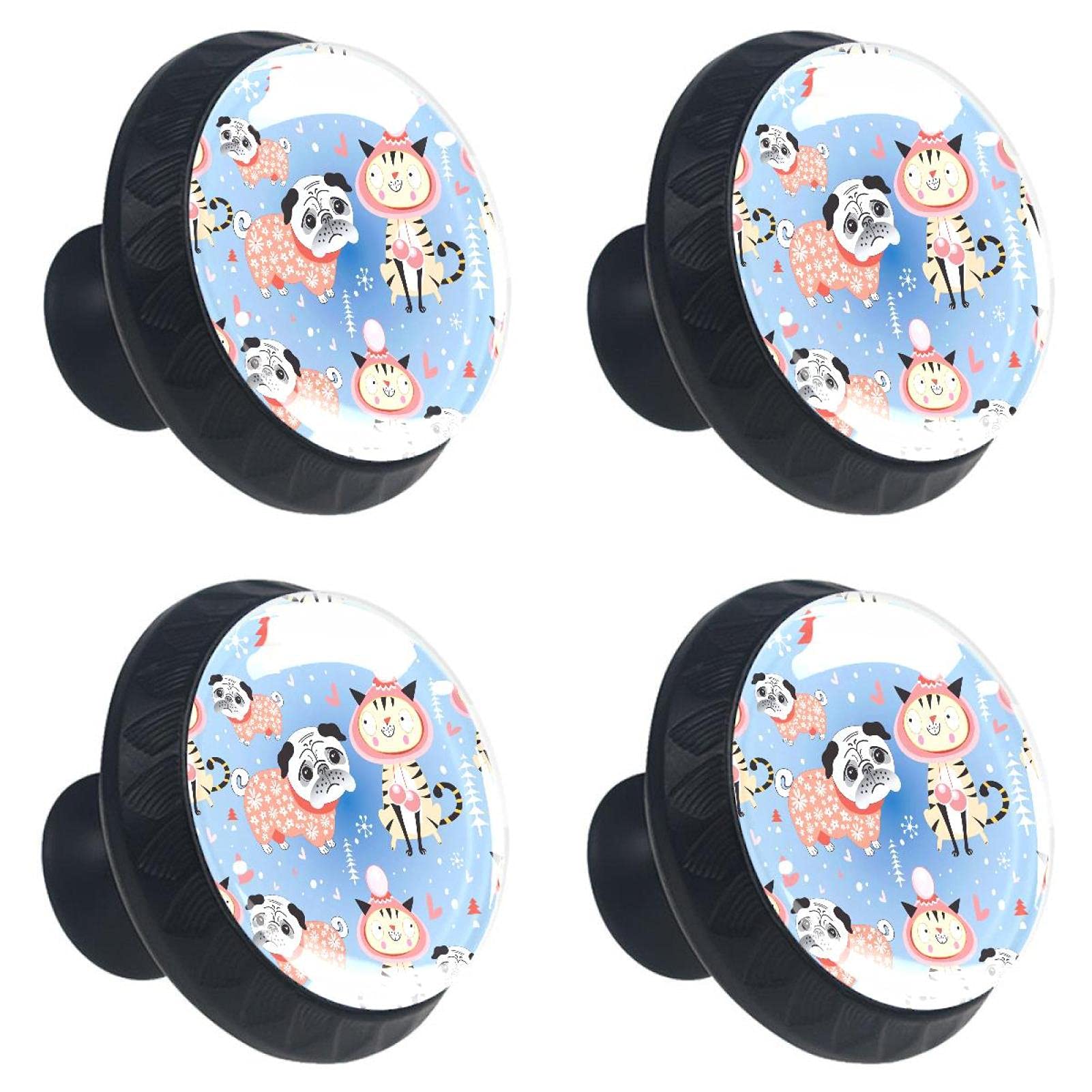 Boutons de tiroir carlin et chat en verre pour chambre d'enfant