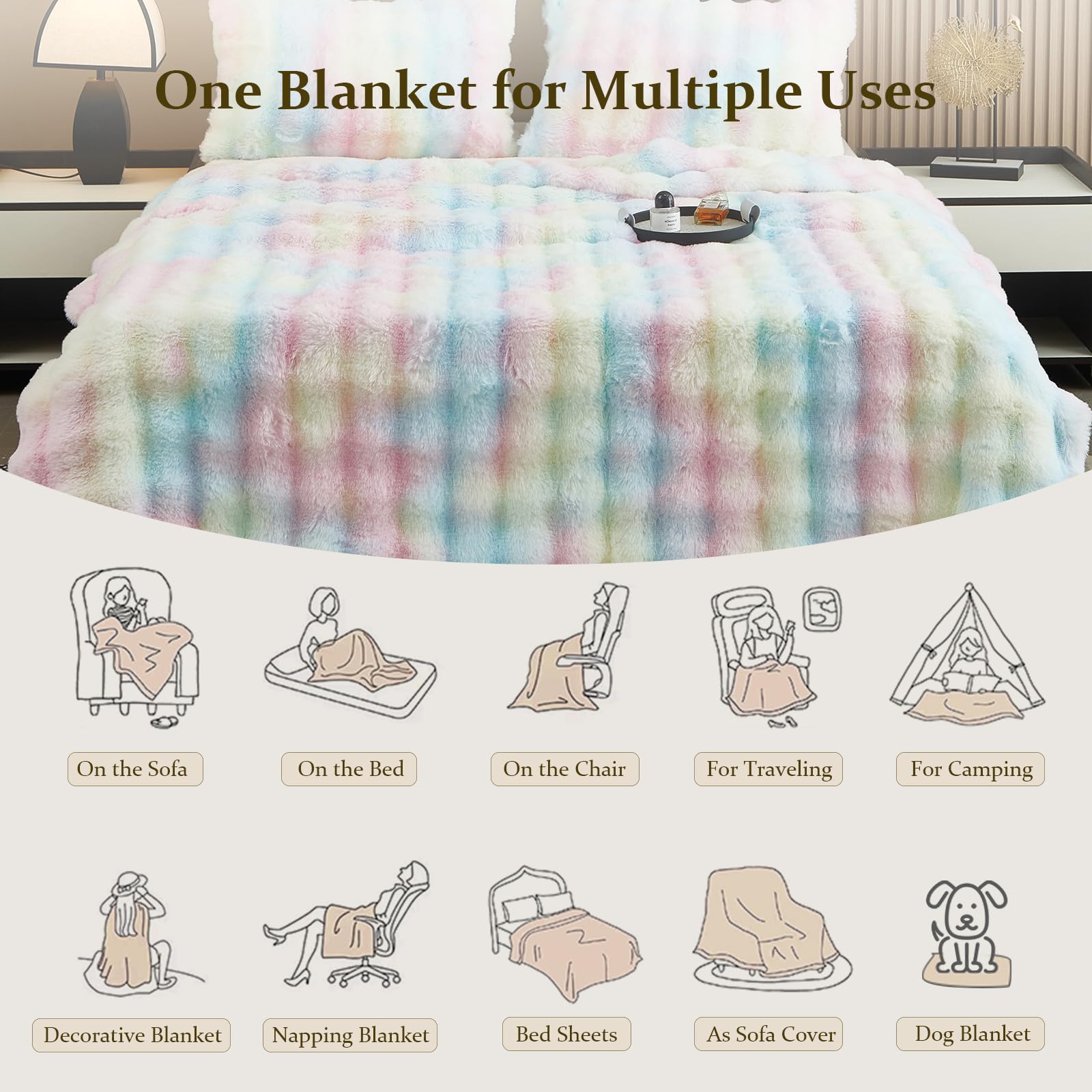 Couverture Fausse Fourrure 100x160 Cm - Plaid Doux Et Chaud Pour Canapé, Lit - Blanc, Lavable En Machine - 9