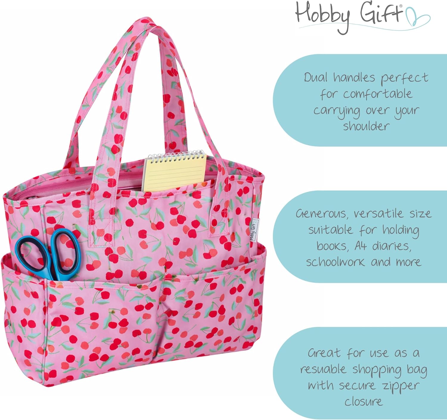 Hobby Gift Knitting Bag Medium - Storage for Wool, Knitting, Crochet and Craft Projects with Compartments - 13 x 34.5 x 29 cm, Cherry