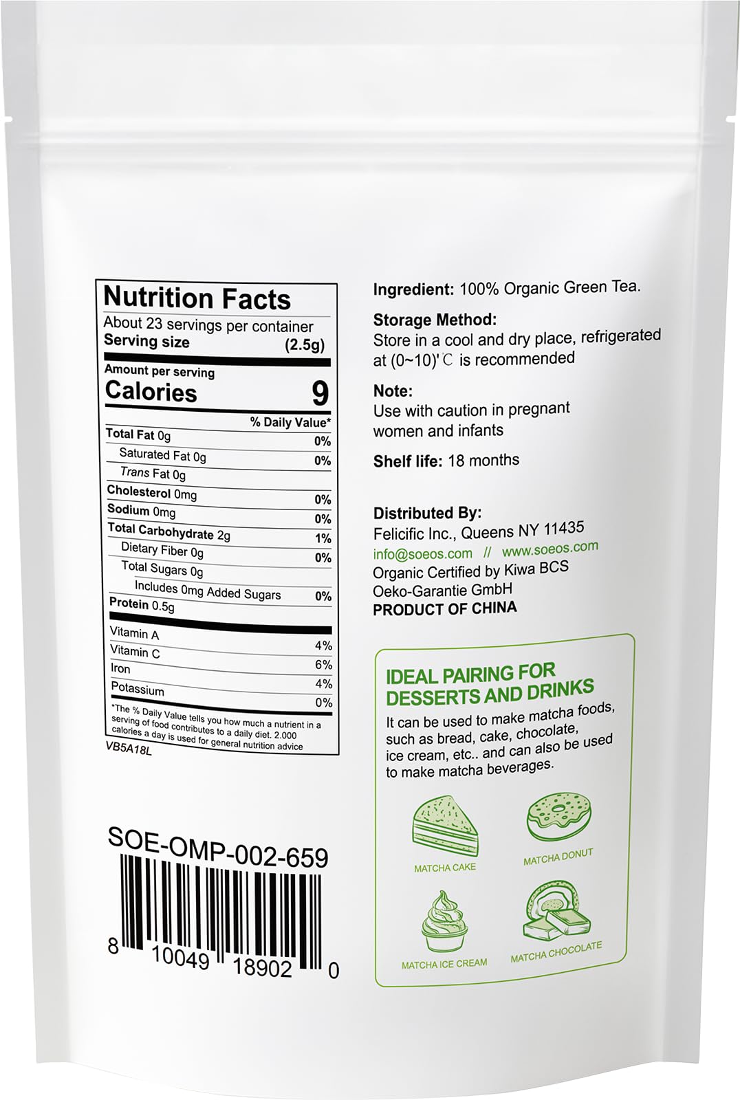 Soeos Organic Matcha Powder Matcha Green Tea Powder 2 oz 57g Antioxidant-Rich Japanese Matcha for Lattes Smoothies and — view 2