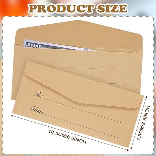 Miniatura 2 de 200 sobres de papel kraft para efectivo de 2.9 x 6.5 pulgadas, sobres de dinero pequeños para regalos en efectivo, sobres de dinero para tarjetas de