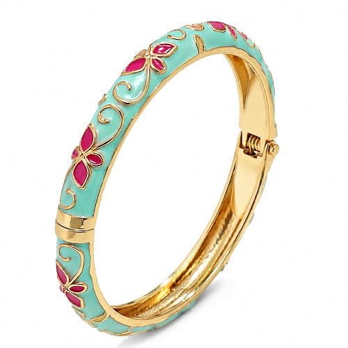 sunglnl Cloisonne Bracelet For Women, 4 Petals of Flower Shaped Enamel Bling Chunky Bangle Trendy Cute Colorful Gold Plated Vintage Bracelets Stackable Wife Jewelry Friendship Gift