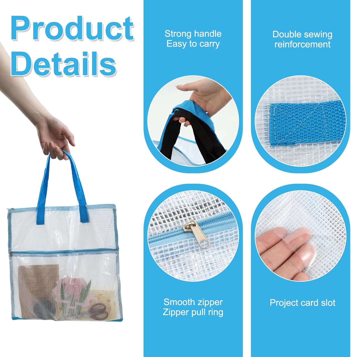 15.7×15.7 Inch Sewing Project Bag, 4 Pack Jumbo Sew Project Bags for Quilting and Needlepoint Supplies with Handle and Zipper Organizer for Art Chart Embroidery Storage