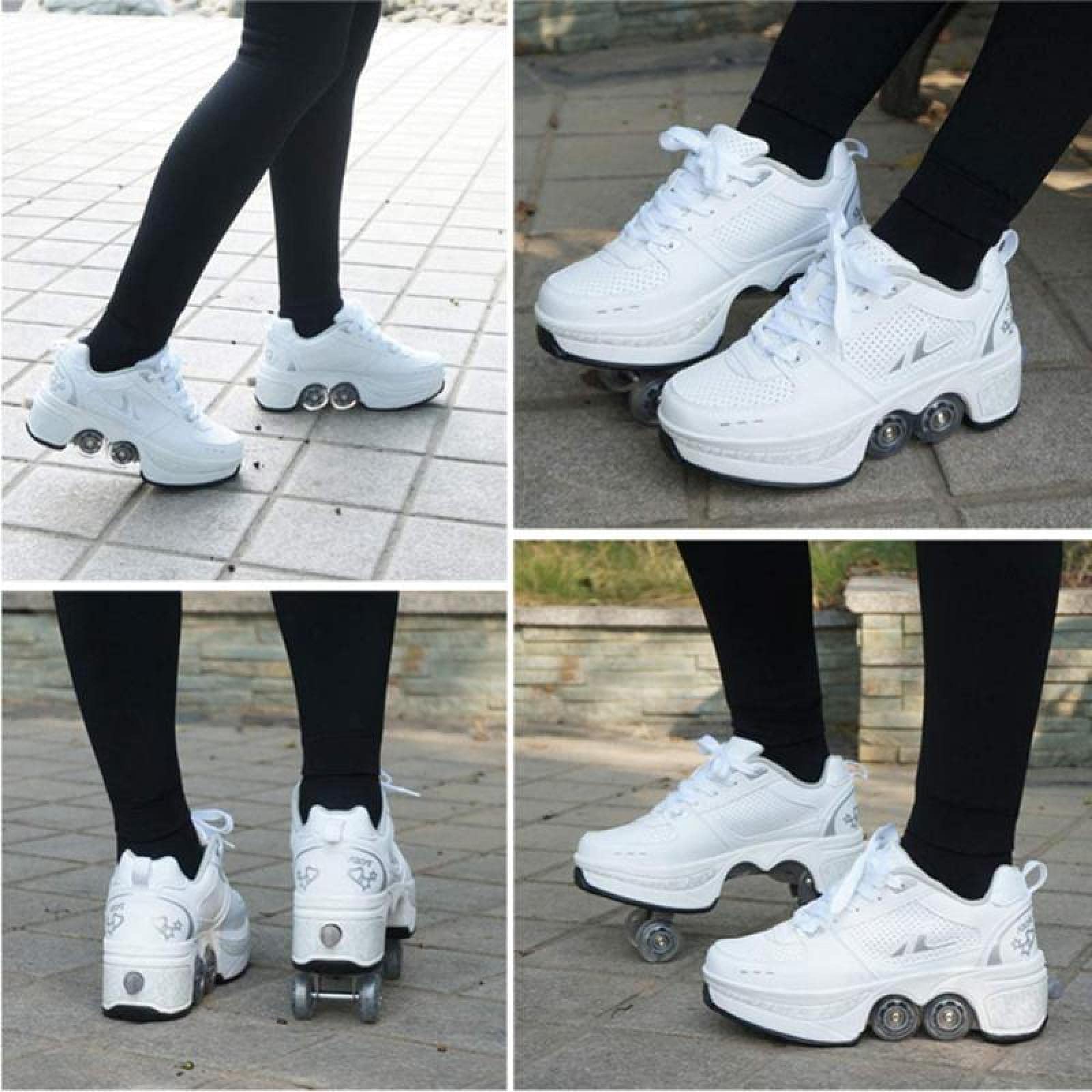 Deformation Roller Shoes Scarpe da Skate per Donna Uomo, Ragazzi Bambini Scarpe con Ruote Roller Sneakers Scarpe, per Regalo per Principianti Unisex,White-EU31