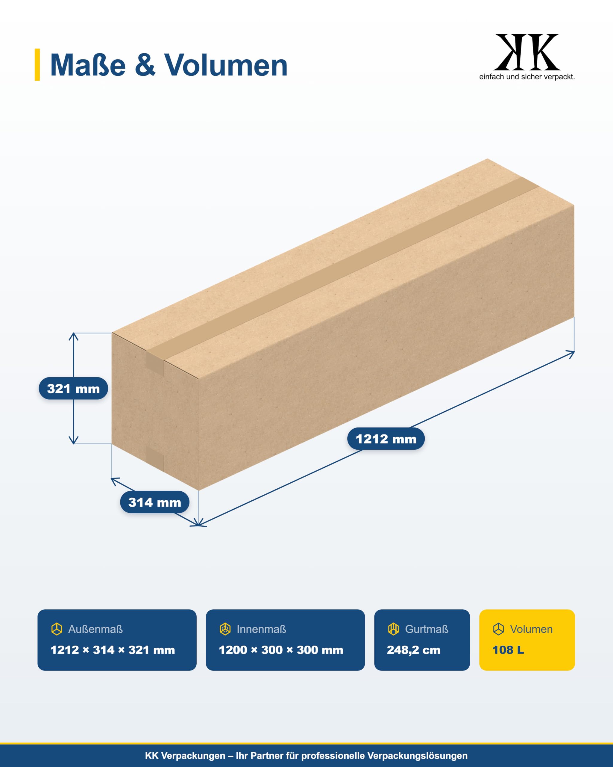 Versandkartons Kartons 1200 x 300 x 300 mm 2-wellig in BC-Welle, 5 Stück | Große lange Faltkartons für schwere Gegenstände für den Versand, 120x30x30 cm [Größe/Menge wählbar]