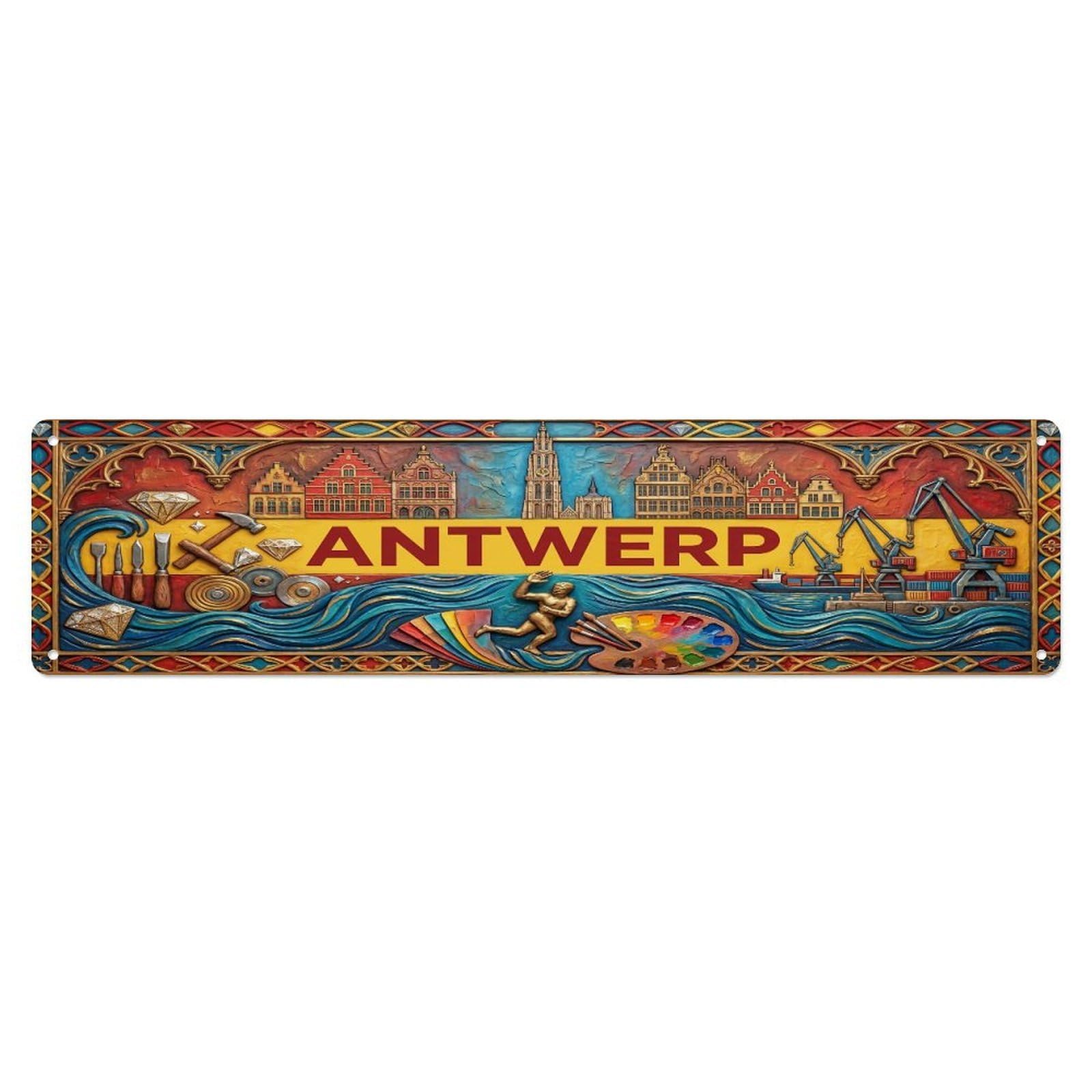 Xanthor Style Metal Tin Sign Vintage Antwerp Belgium Flag Pattern