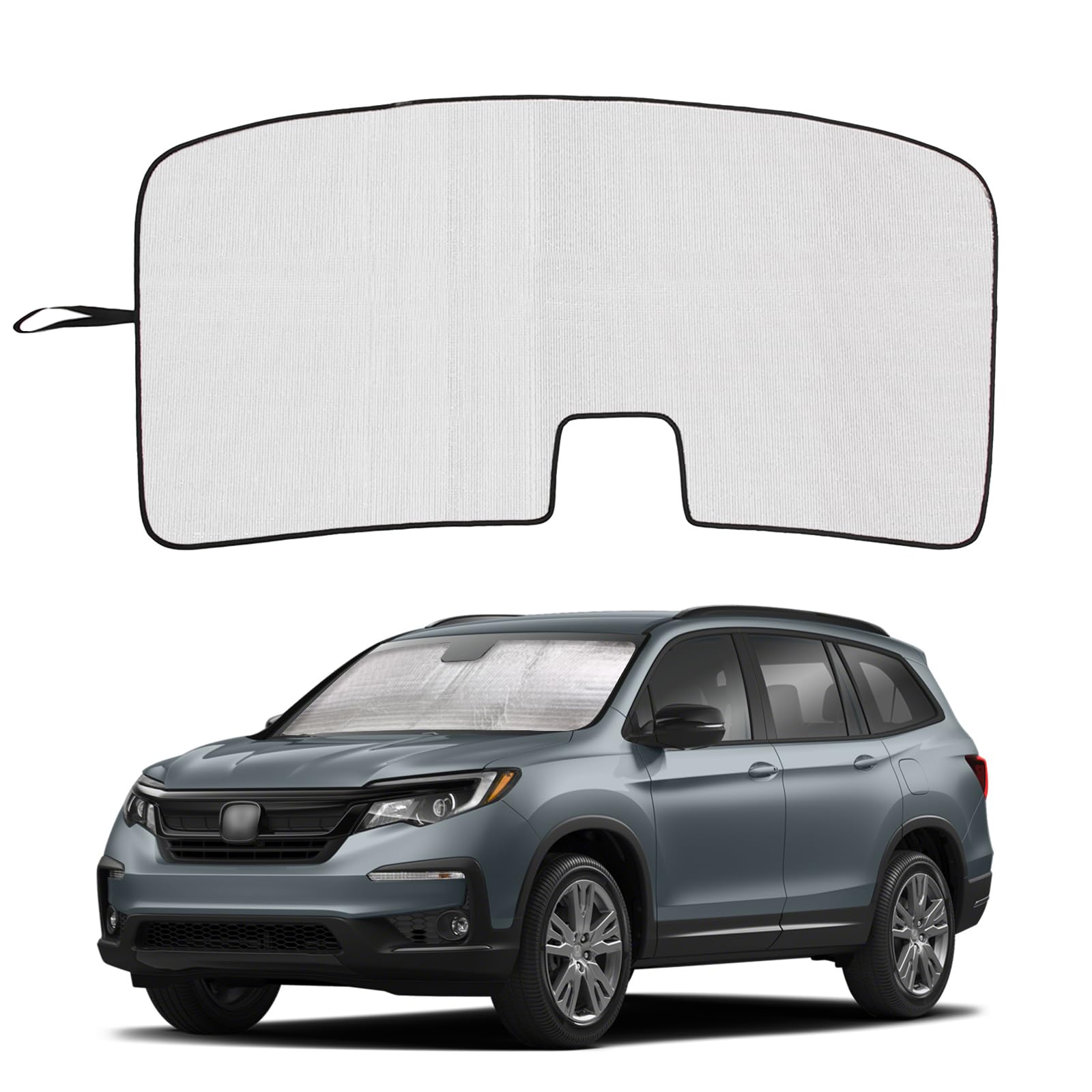 Windshield Sunshade for Honda Pilot 2016-2022/ Ridgeline 2017-2025/ Passport 2019-2025 Front Window Sun Shade Foldable Sun Visor Custom Sunscreen UV Blocker Privacy Protector HeatShield (Silver)