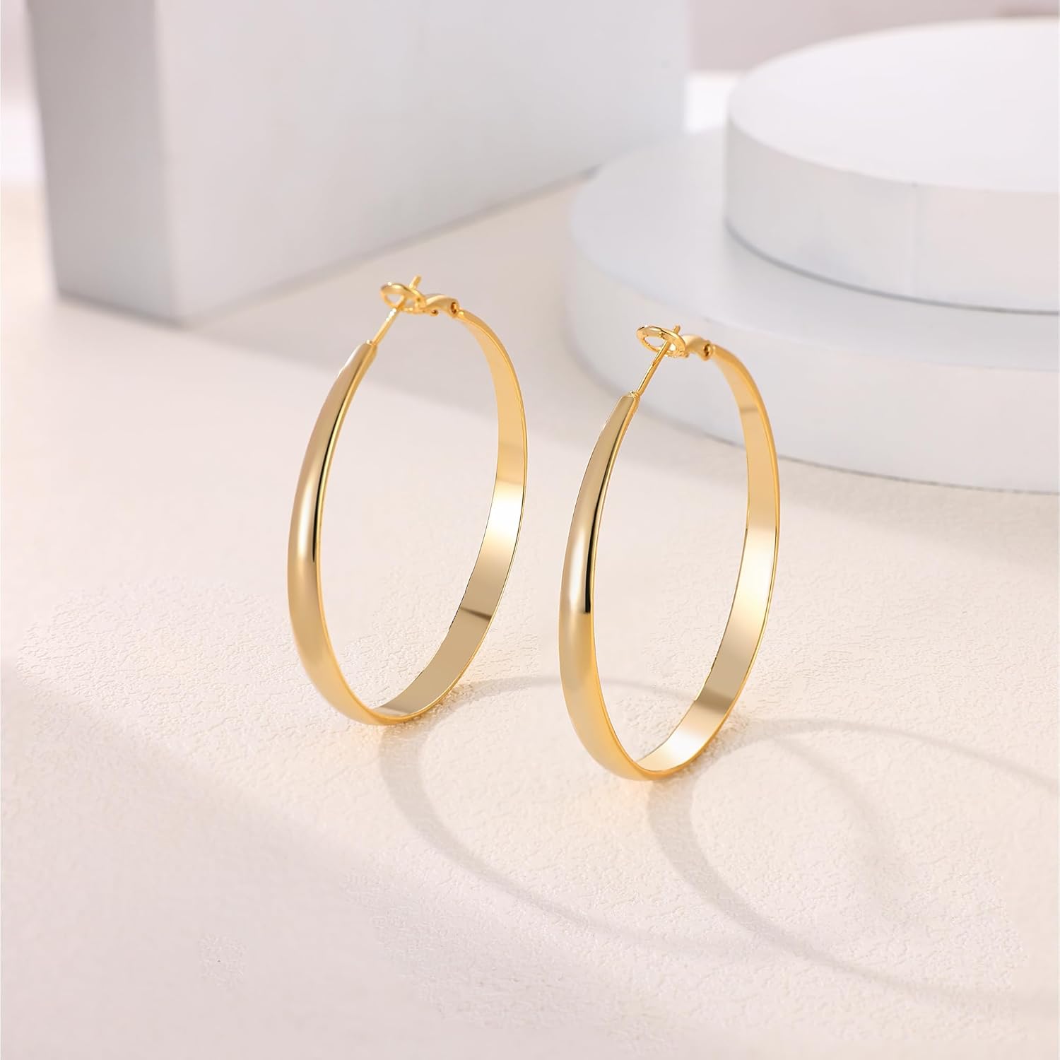 Gacimy 5mm Wide Gold Hoop Earrings for Women, 14K Gold Plated Hoops with 925 Sterling Silver Post, Hypoallergenic Earrings for Women - Image 5