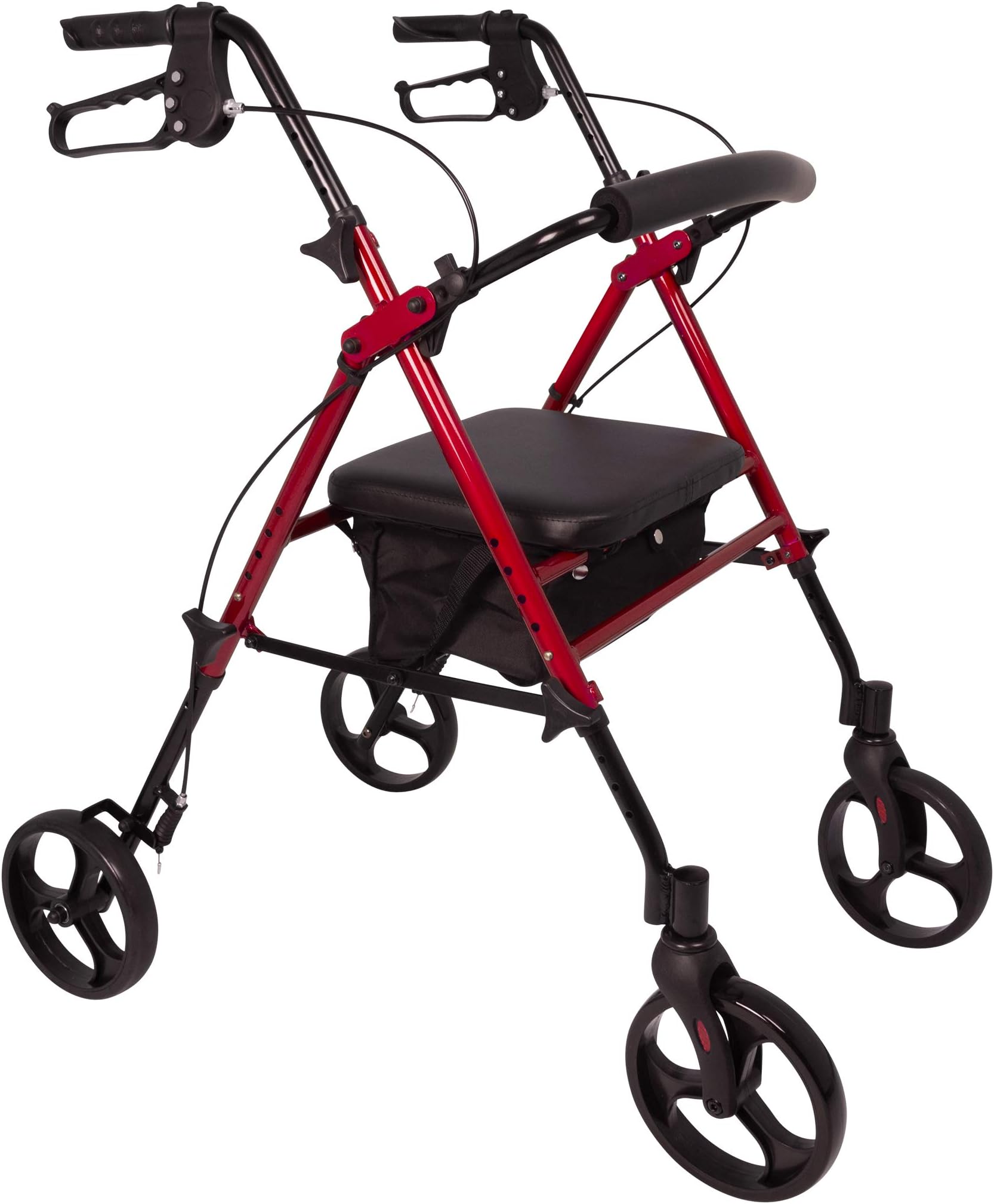 ProBasicsAluminum Height Adjustable Rollator - 8" Wheels - Comfortable Seat, Lockable Brakes, Convenient Storage - Mobility Aid for Seniors, Handicapped, Post-Surgery Recovery - Burgundy