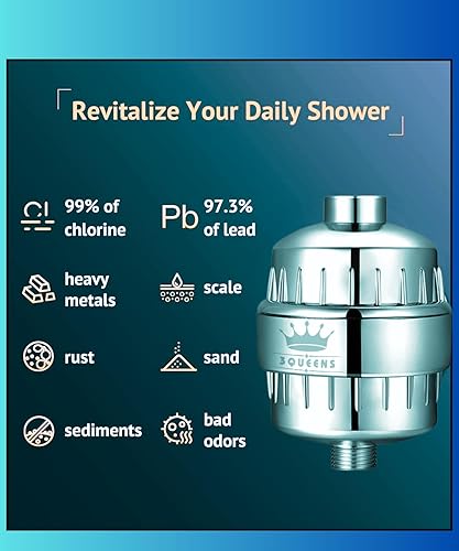 Miniatura 9 de Filtro de ducha de alto rendimiento para agua dura, sistema de filtración de 15 etapas, elimina el cloro, metales pesados e impurezas, mejora la