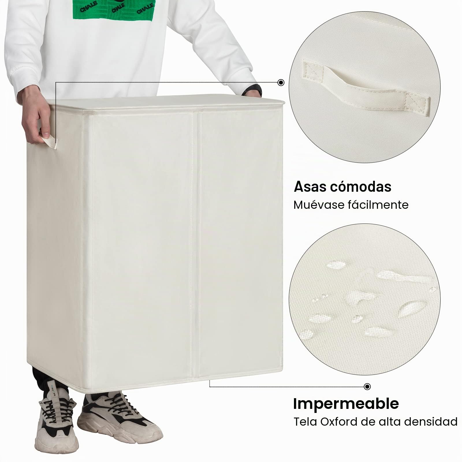 Chrislley Cesta de lavandería doble con tapa y bolsas de lavandería extraíbles de 154 L, grande, plegable, 2 divisores, cesta de lavado con asas para dormitorio, lavandería, armario(beige)